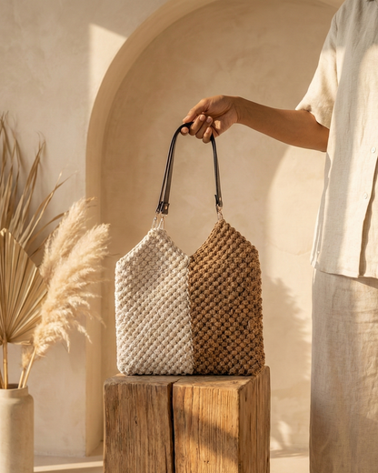 Sora Handcrafted Crochet Mini Tote – Ivory & Mocha