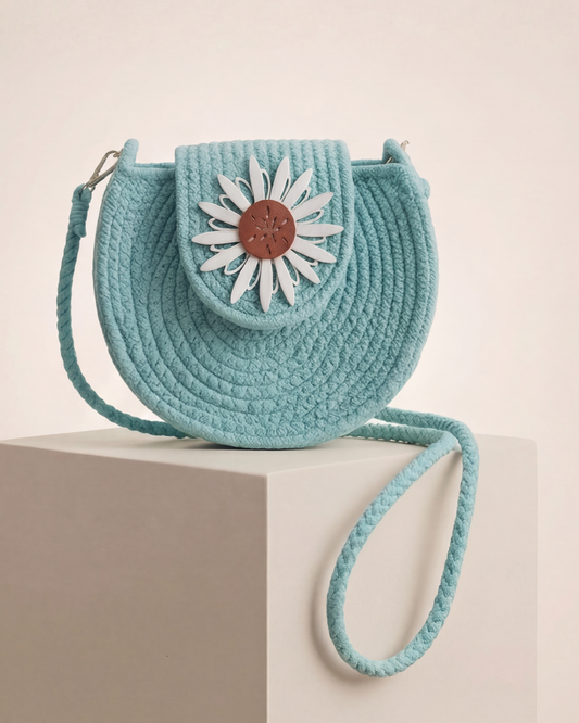 Azure Bloom Crochet Sling Bag
