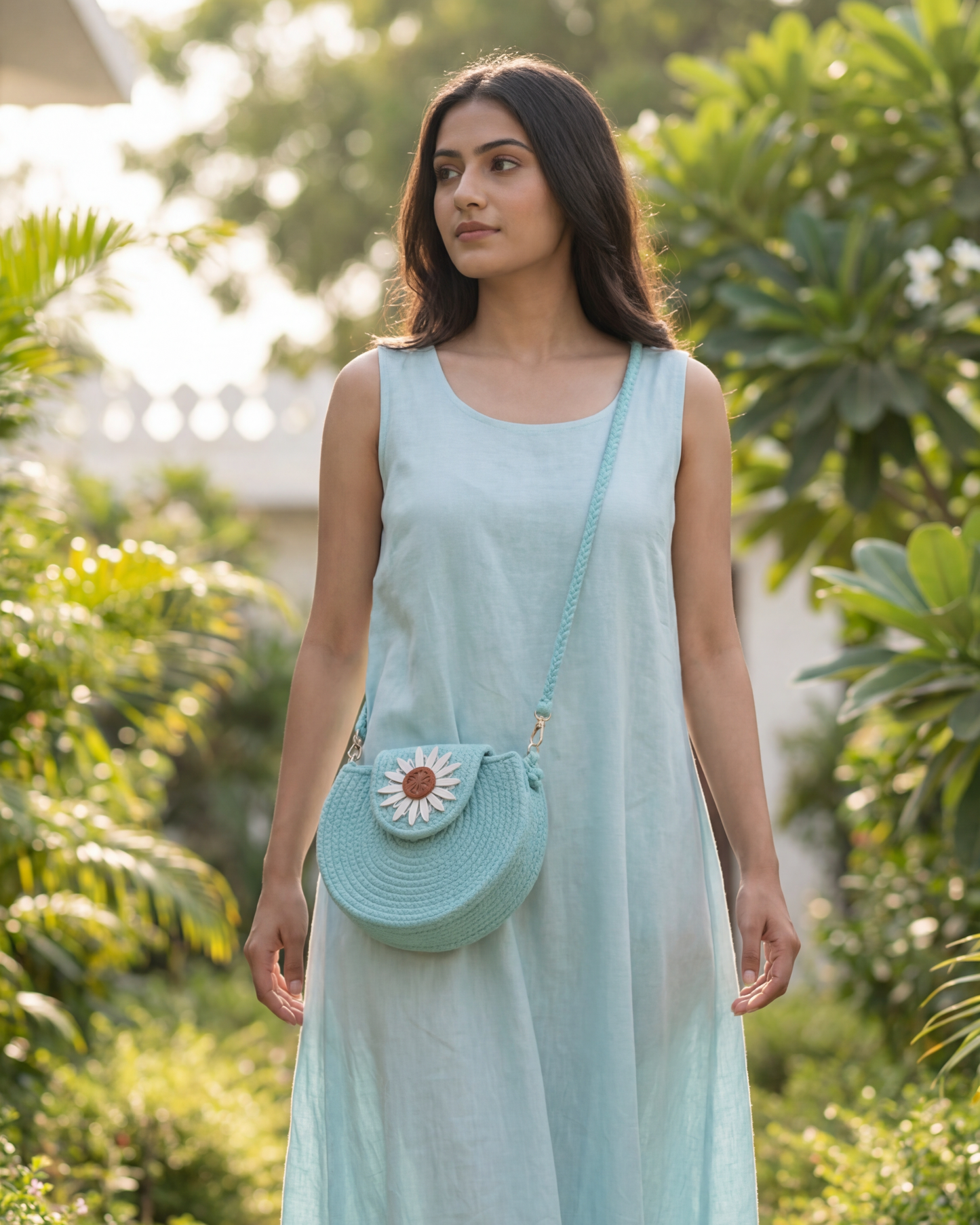 Azure Bloom Crochet Sling Bag