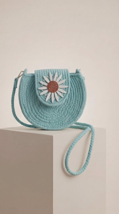 Azure Bloom Crochet Sling Bag